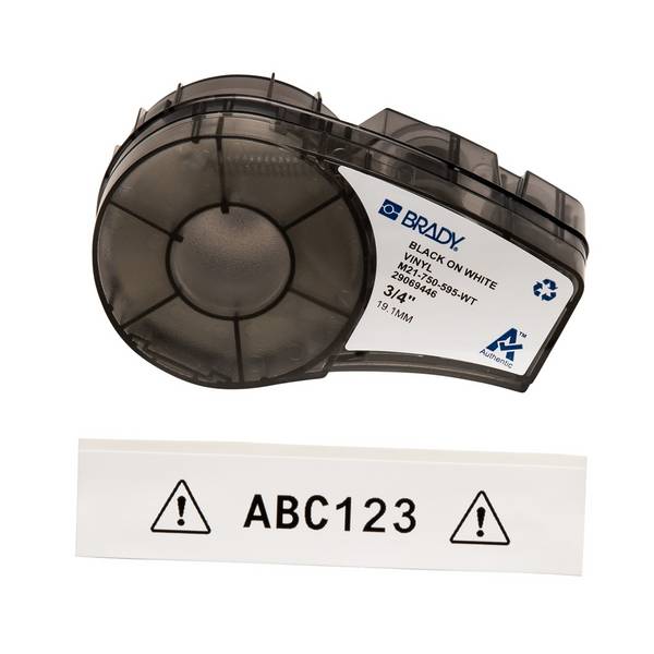 Brady, M21-750-595-WT-BK, Vinyl, Schwarz auf weiß, 19,05 mm x 6,40 m, permanent,