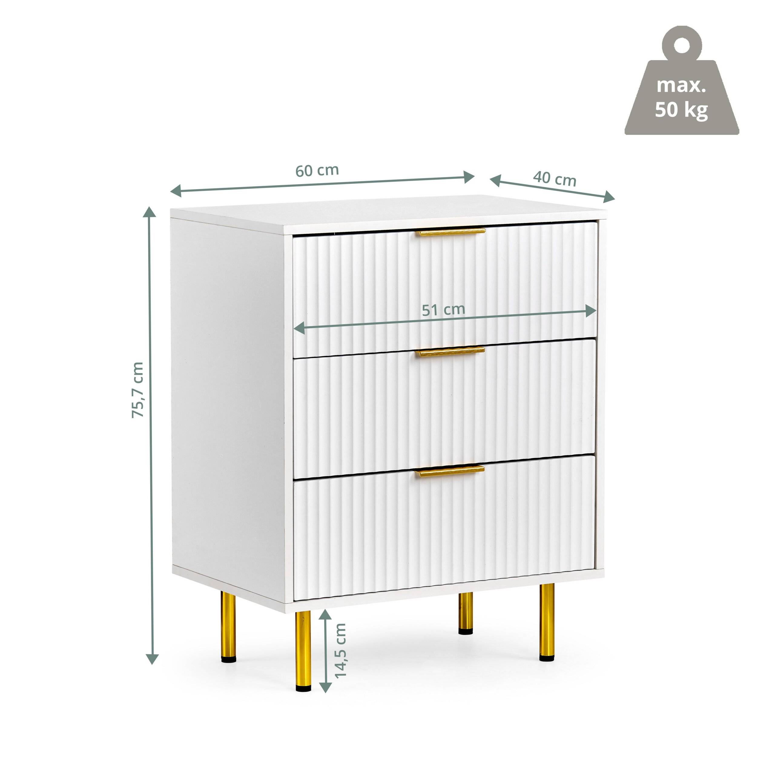 Kommode Schubladenschrank Hjelle K 60x40x76 cm 3 Schubladen weiß hjh LIVING-1