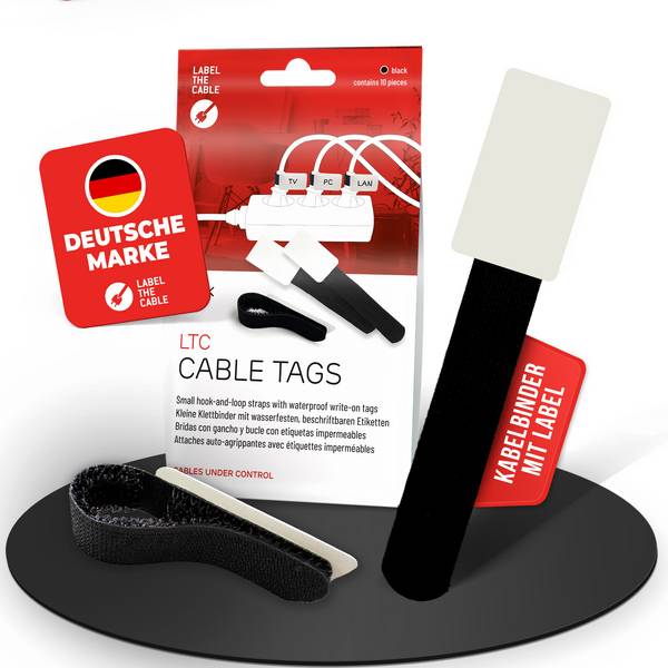 LABEL-THE-CABLE - LTC Klettkabelbinderlabel Set wiederverwendbar schwarz 10er