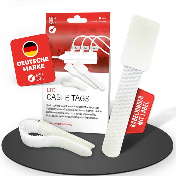 LABEL-THE-CABLE - LTC Klettkabelbinderlabel Set wiederverwendbar weiß 10er