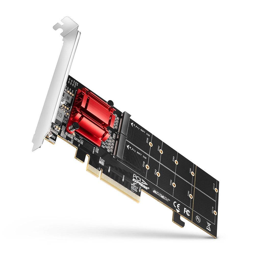 PCEM2-ND PCIe x8 - dual M.2 NVMe M-key Slot Adapter mit RAID, Daten-Switch, w. S