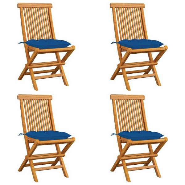 Gartenstühle mit Blauen Kissen 4 Stk. Massivholz Teak
