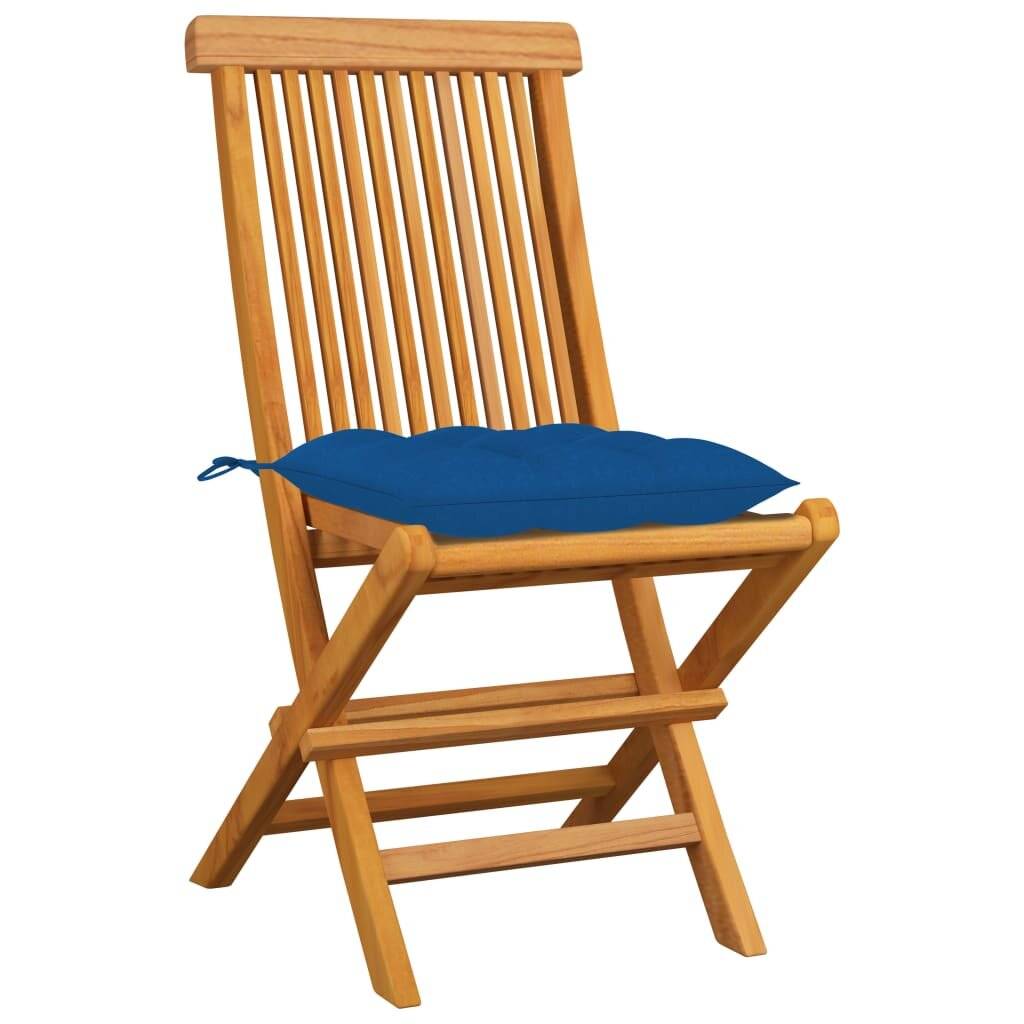 Gartenstühle mit Blauen Kissen 4 Stk. Massivholz Teak-4