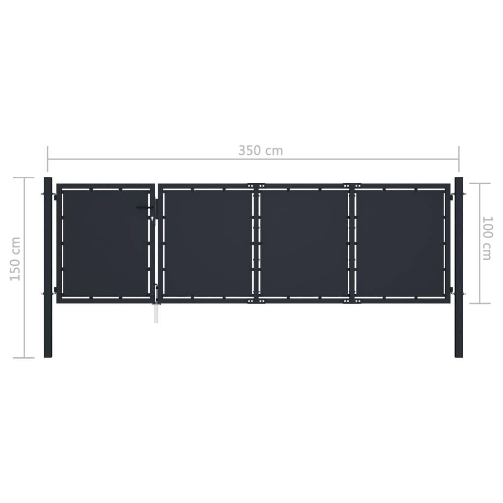 Gartentor Stahl 350 x 100 cm Anthrazit-4