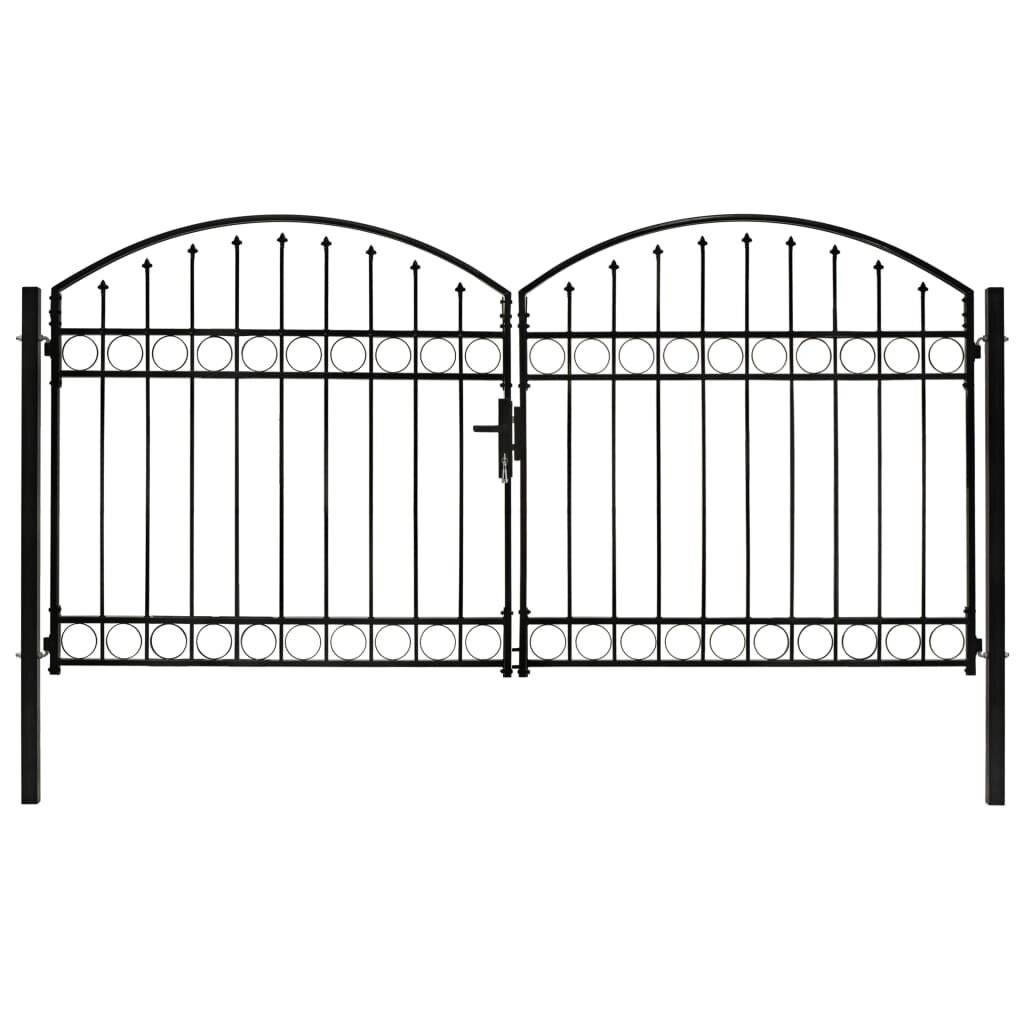 Zauntor Doppelflügel Gewölbte Spitze Stahl 300 x 125 cm Schwarz-0