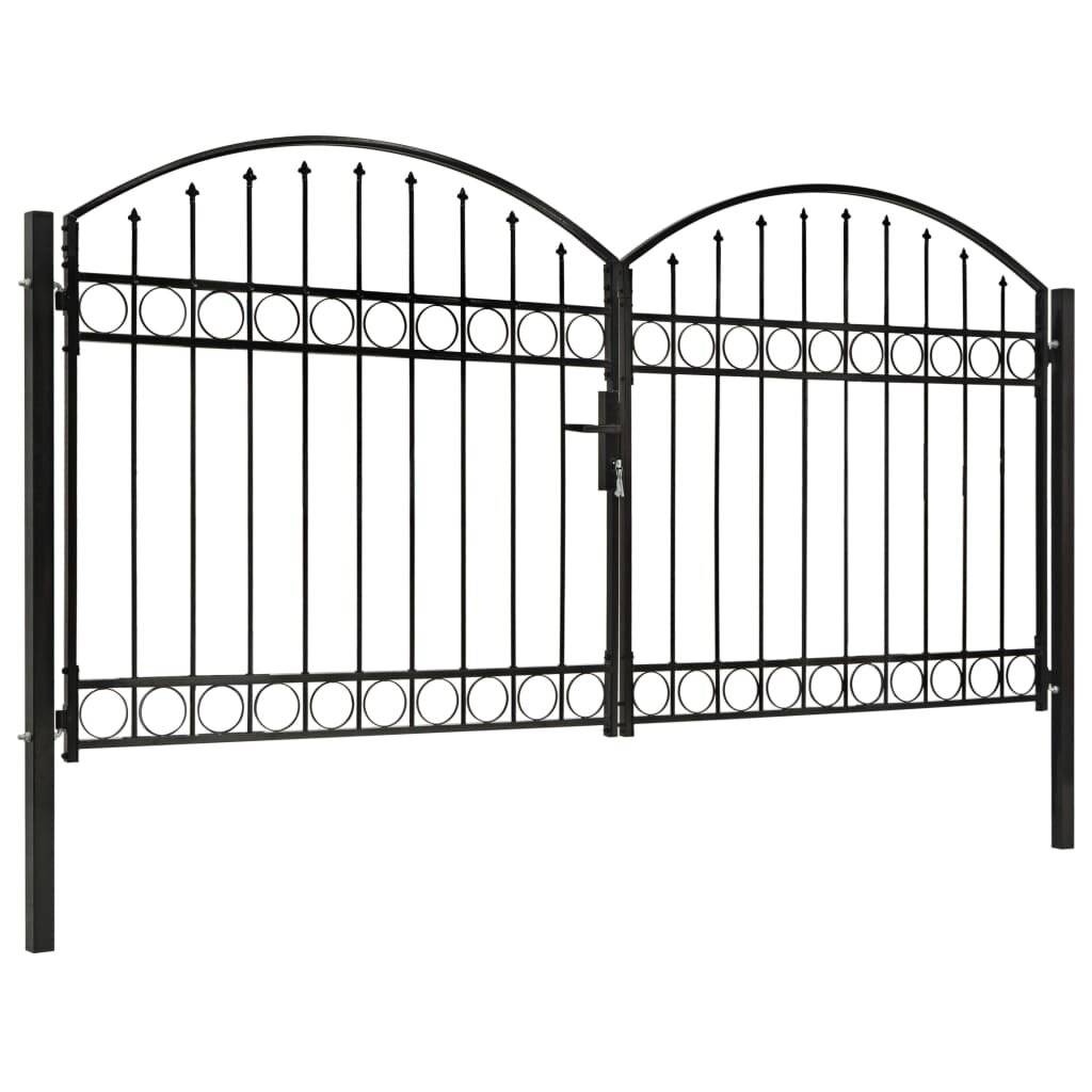 Zauntor Doppelflügel Gewölbte Spitze Stahl 300 x 125 cm Schwarz-1