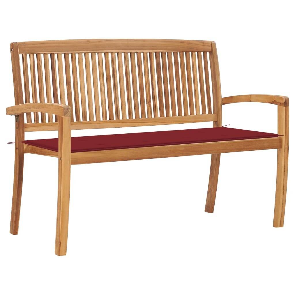 Stapelbare Gartenbank mit Auflage 128,5 cm Massivholz Teak-0