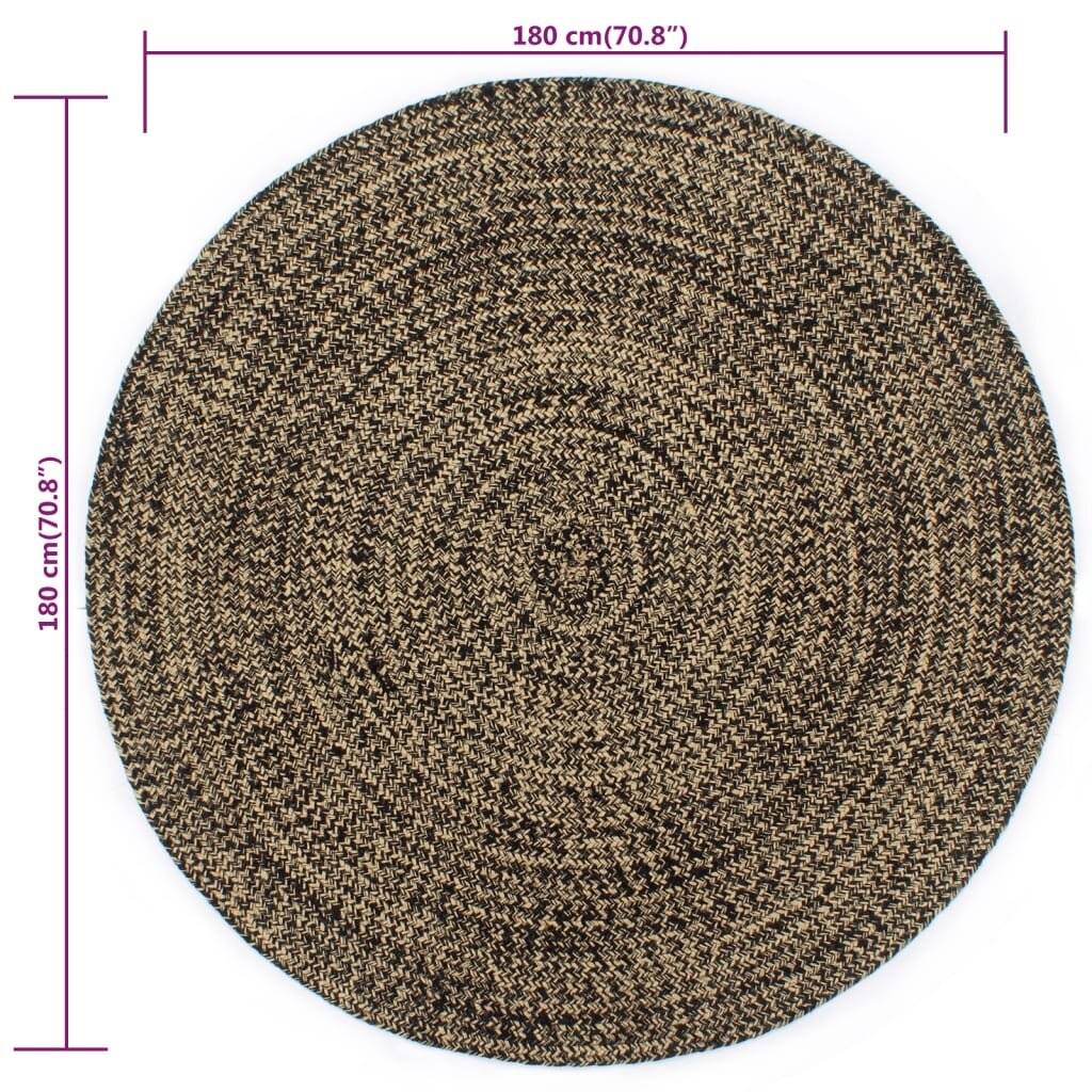Teppich Handgefertigt Jute Schwarz und Braun 180 cm-4