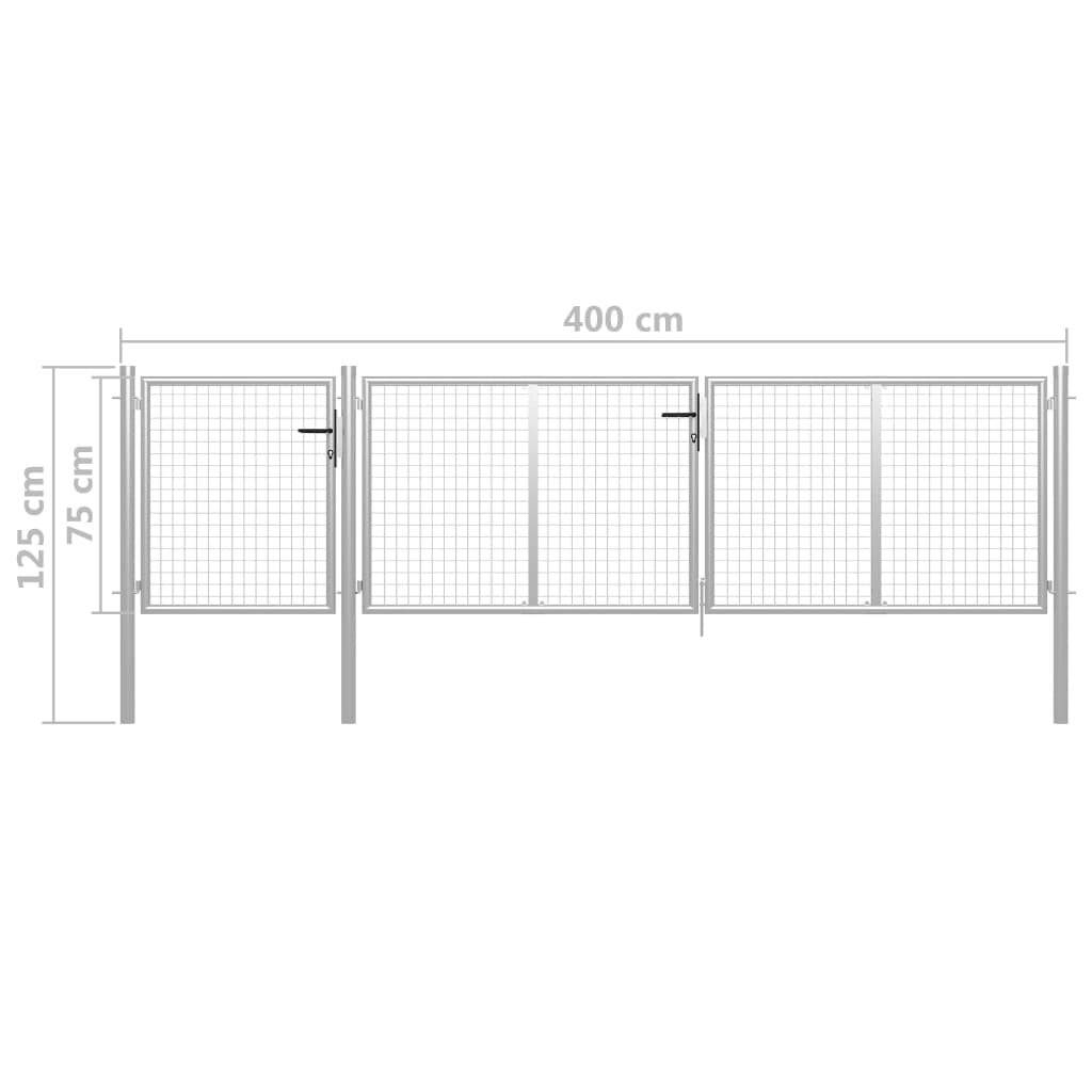 Gartentor Stahl 400 x 75 cm Silbern-4