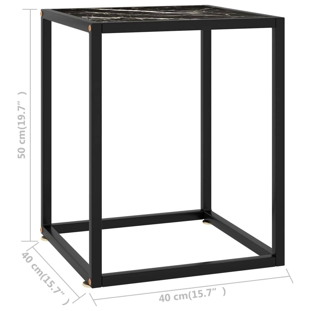 Beistelltisch Schwarz mit Glas in Marmor-Optik 40x40x50 cm-4