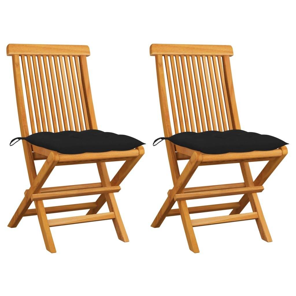 Gartenstühle mit Schwarzen Kissen 2 Stk. Massivholz Teak-0