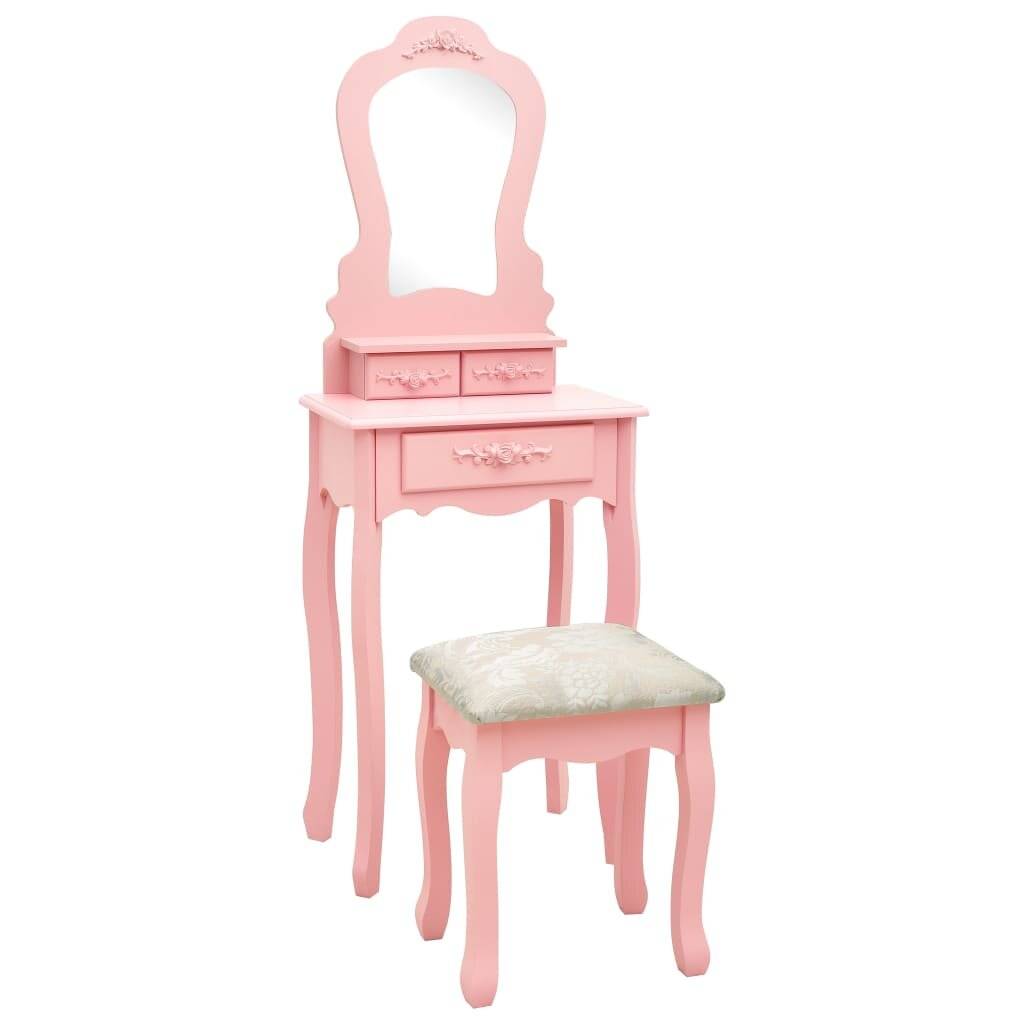 Schminktisch-Set mit Hocker Rosa 50x59x136 cm Paulownia-Holz-0