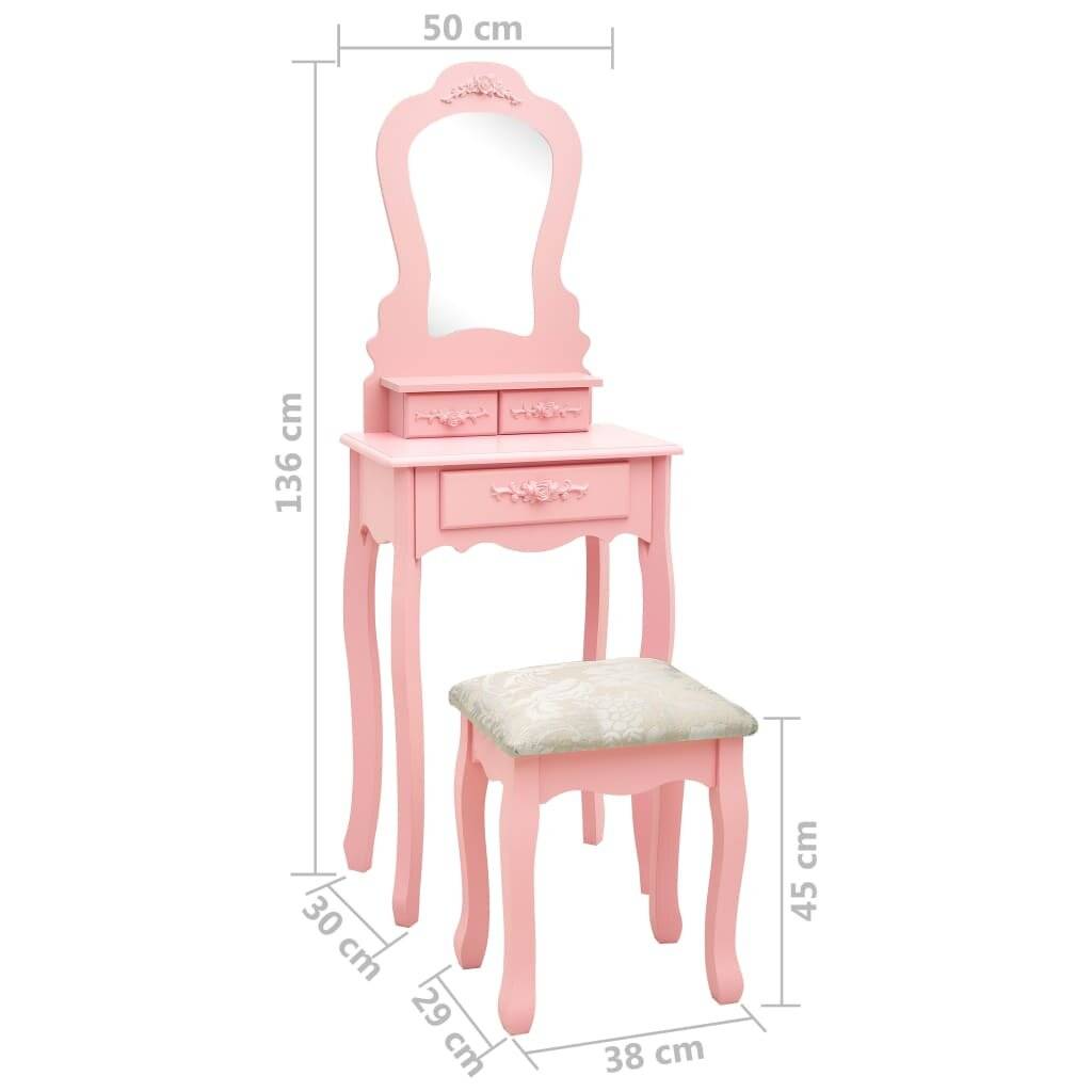 Symbolbild für Schminktisch-Set mit Hocker Rosa 50x59x136 cm Paulownia-Holz