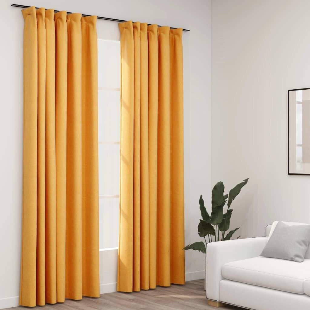 Verdunkelungsvorhänge Haken Leinenoptik 2 Stk. Gelb 140x245cm-0