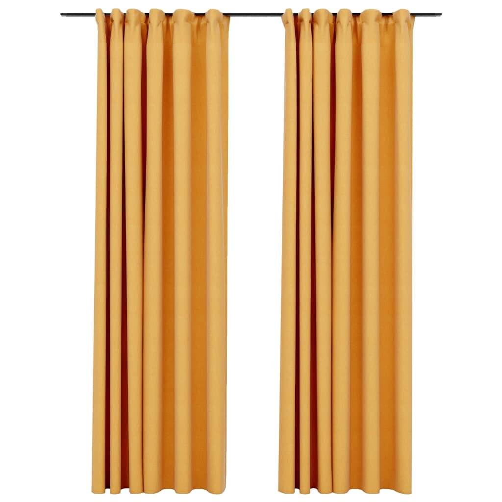 Verdunkelungsvorhänge Haken Leinenoptik 2 Stk. Gelb 140x245cm-3