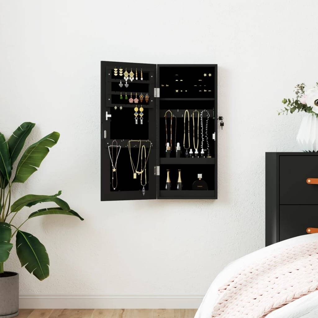Schmuckschrank mit Spiegel Wandmontage Schwarz 30x8,5x67 cm-0