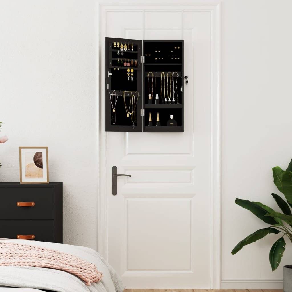Schmuckschrank mit Spiegel Wandmontage Schwarz 30x8,5x67 cm-2