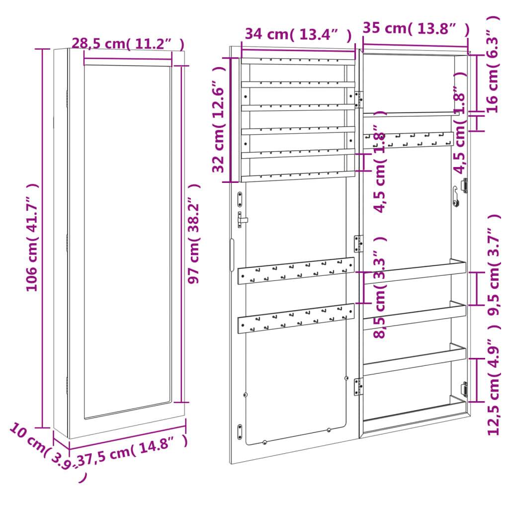 Symbolbild für Schmuckschrank mit Spiegel Wandmontage Schwarz 37,5x10x106 cm