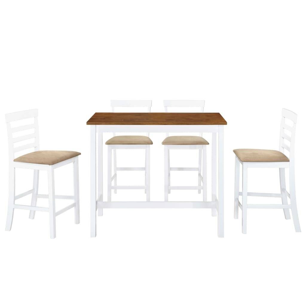 Bartisch mit Stühlen 5-tlg. Massivholz Braun und Weiß-1