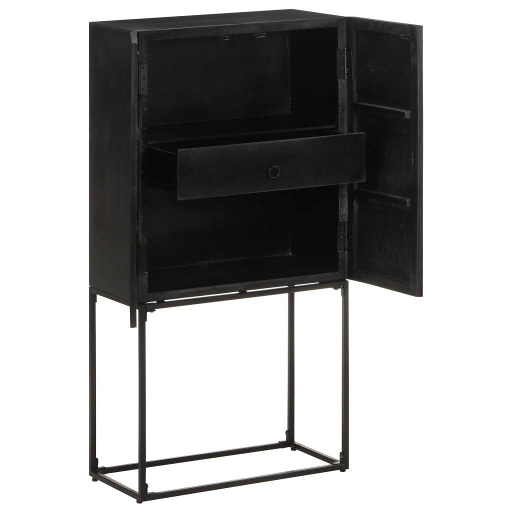Sideboard Schwarz 60x30x120 cm Massivholz Akazie und Mango-2