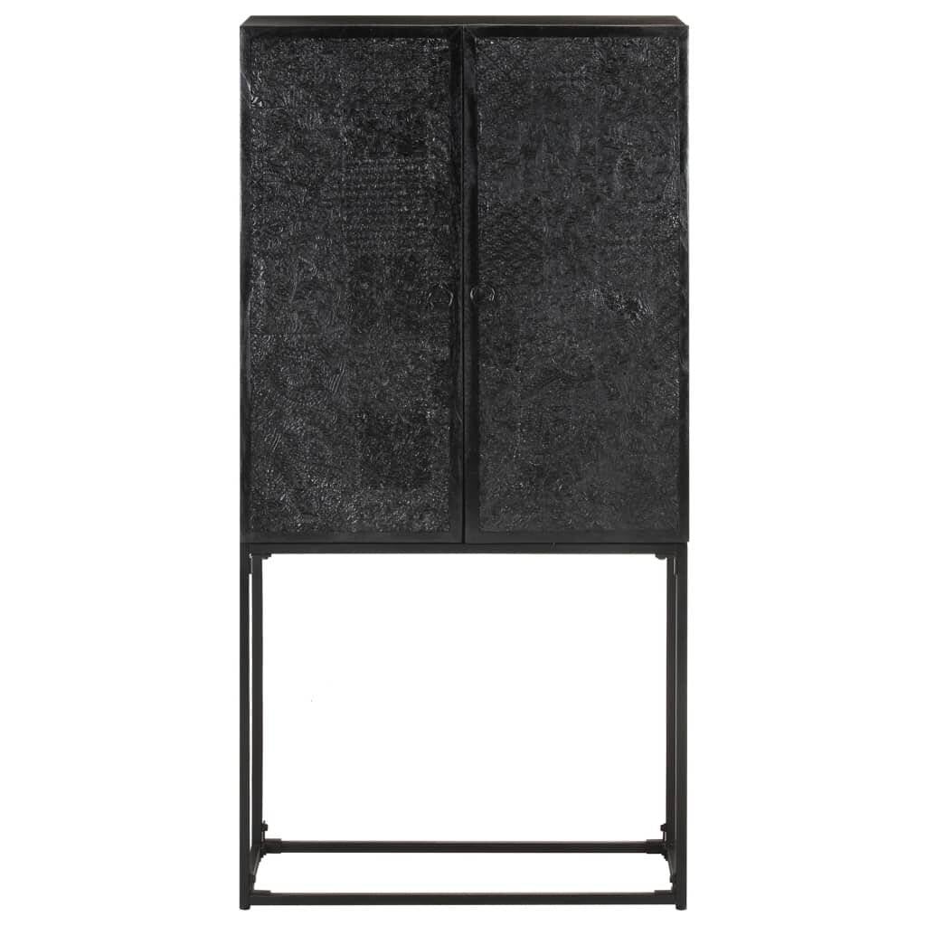 Sideboard Schwarz 60x30x120 cm Massivholz Akazie und Mango-3