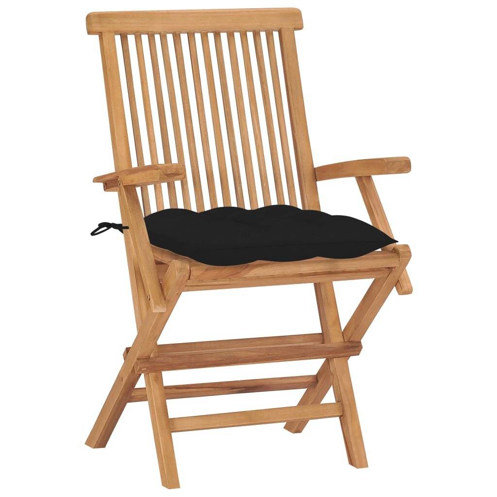 Gartenstühle mit Schwarzen Kissen 8 Stk. Massivholz Teak-4