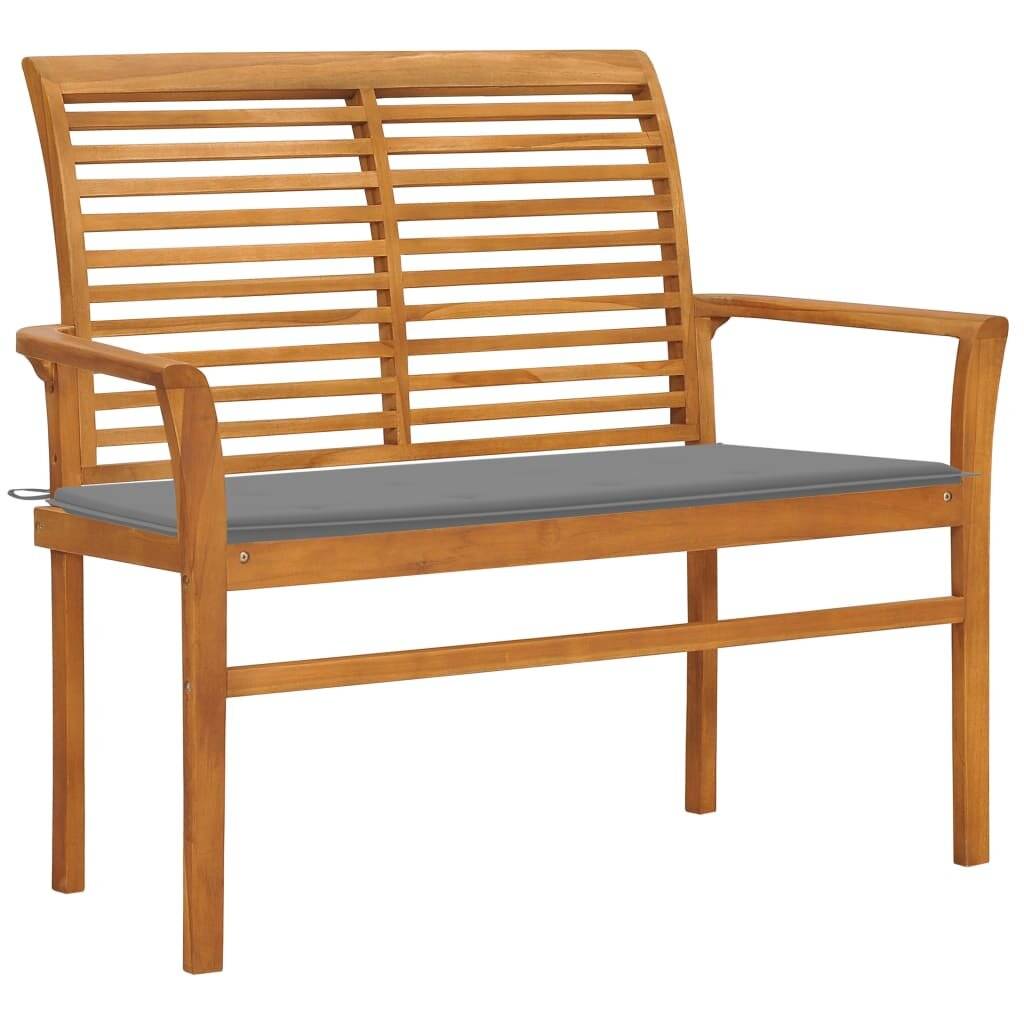 Gartenbank mit Grauer Auflage 112 cm Massivholz Teak-0