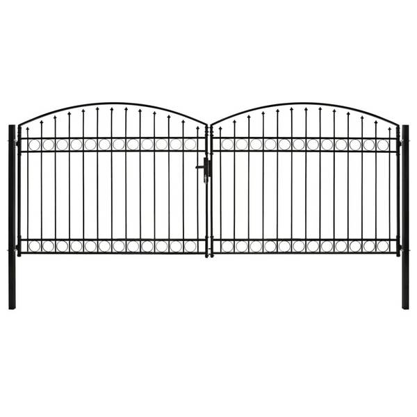 Zauntor Doppelflügel Gewölbte Spitze Stahl 400 x 175 cm Schwarz