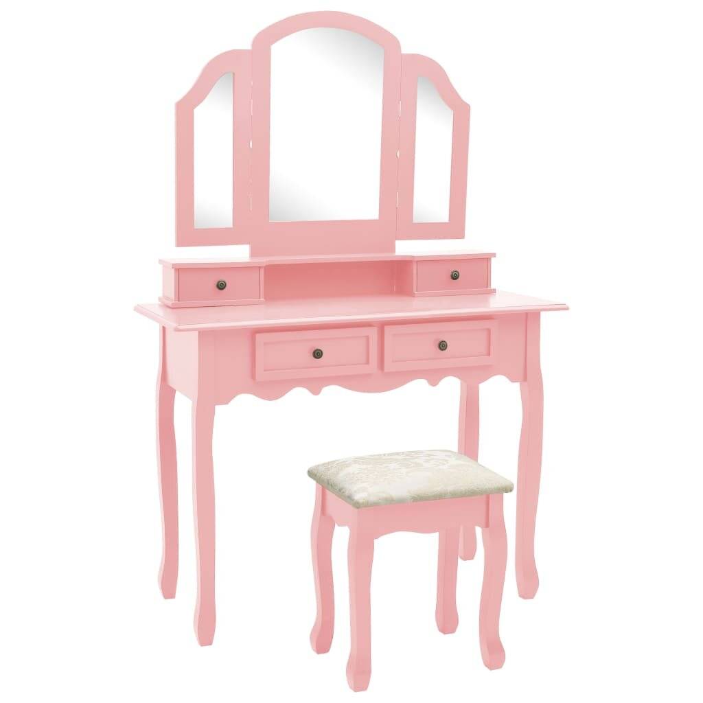 Schminktisch-Set mit Hocker Rosa 100x40x146 cm Paulownia-Holz-0