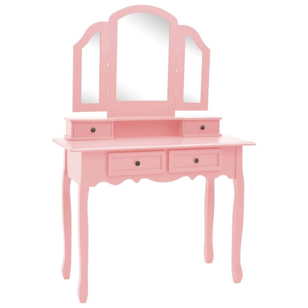 Schminktisch-Set mit Hocker Rosa 100x40x146 cm Paulownia-Holz-2