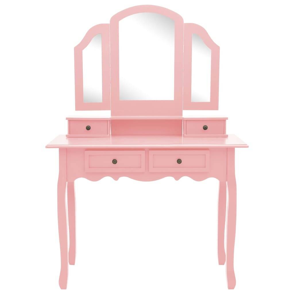 Schminktisch-Set mit Hocker Rosa 100x40x146 cm Paulownia-Holz-3