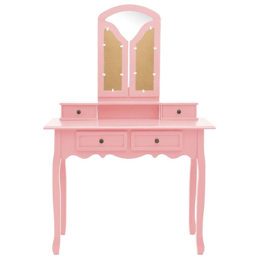 Schminktisch-Set mit Hocker Rosa 100x40x146 cm Paulownia-Holz-4
