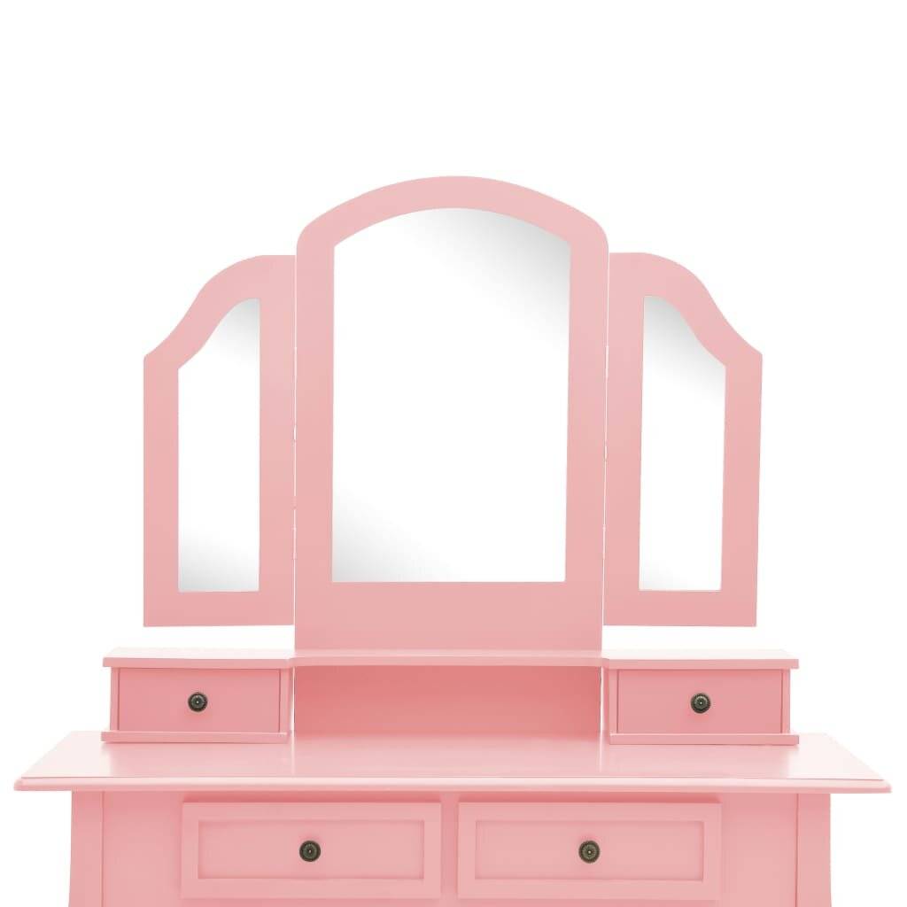 Symbolbild für Schminktisch-Set mit Hocker Rosa 100x40x146 cm Paulownia-Holz