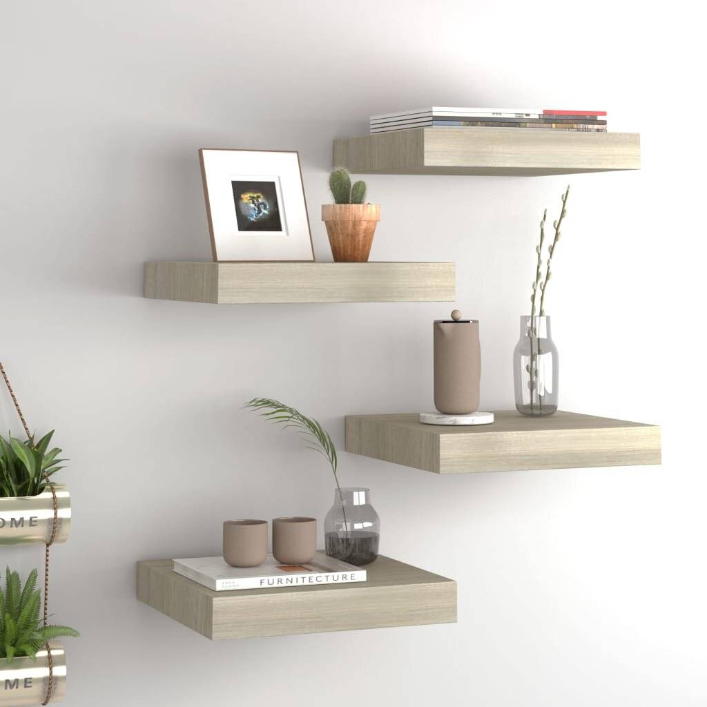 Schwebende Wandregale 4 Stk. Eichefarben 23x23,5x3,8cm MDF-0