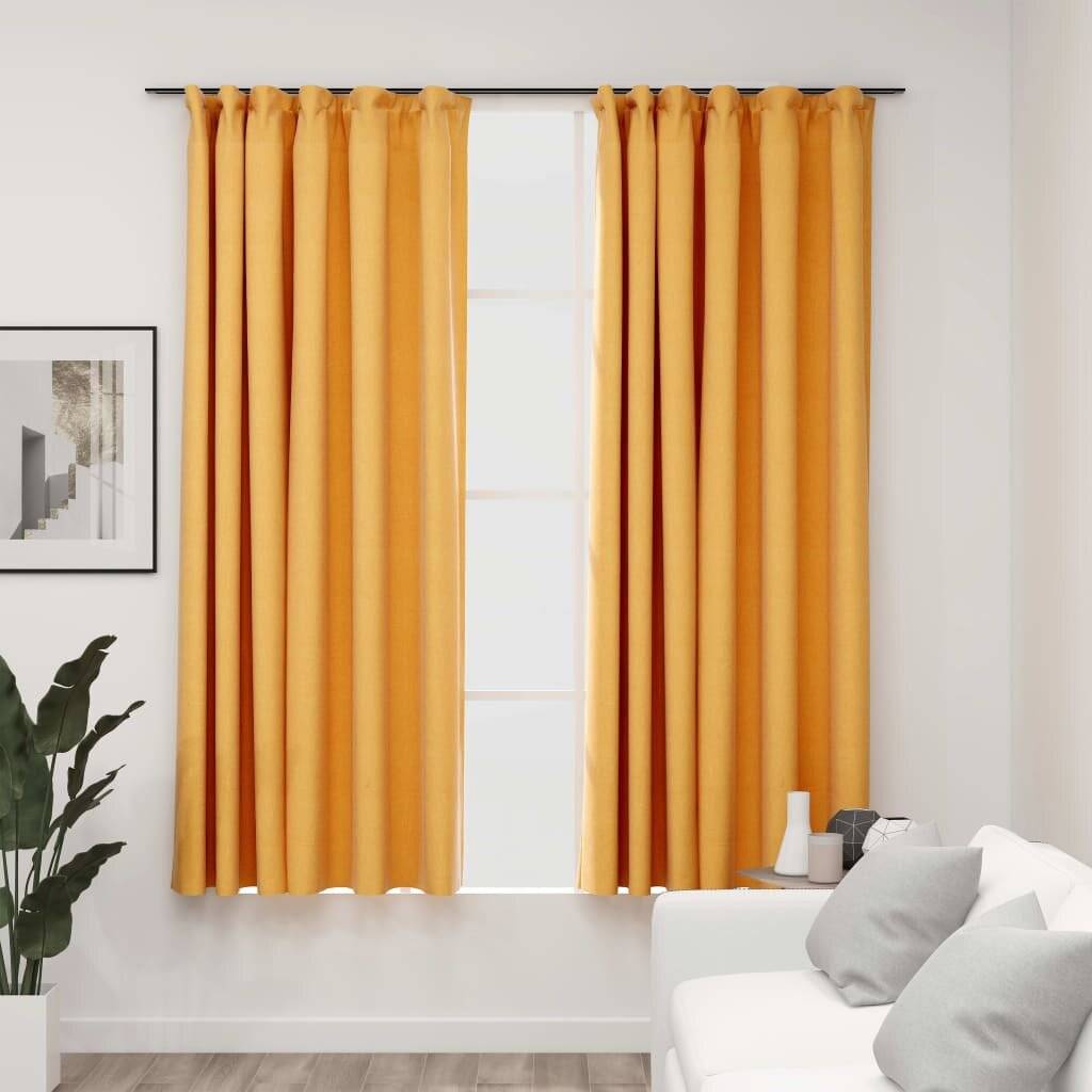 Verdunkelungsvorhänge Haken Leinenoptik 2 Stk. Gelb 140x175 cm-0