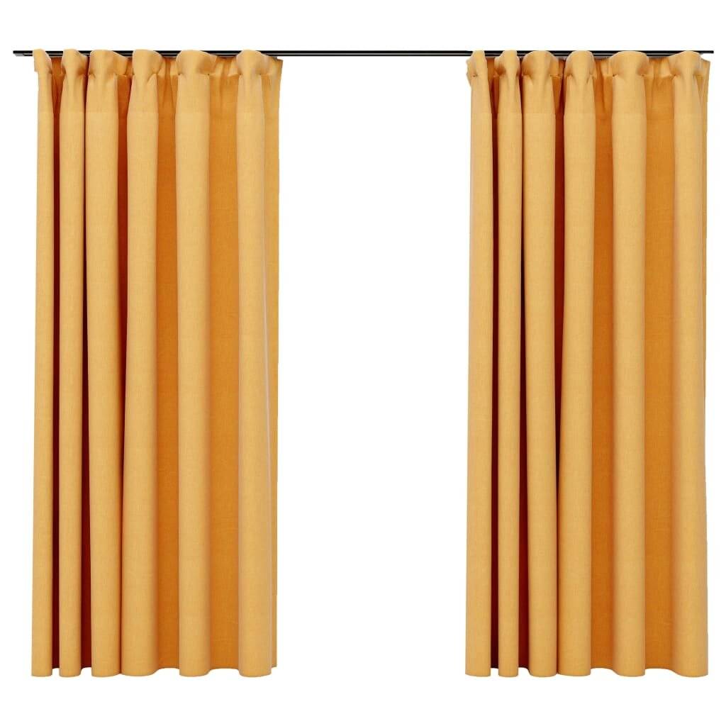 Verdunkelungsvorhänge Haken Leinenoptik 2 Stk. Gelb 140x175 cm-3