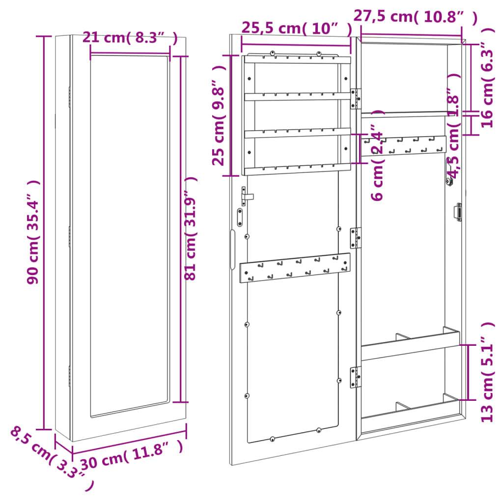 Symbolbild für Schmuckschrank mit Spiegel Wandmontage 30x8,5x90 cm