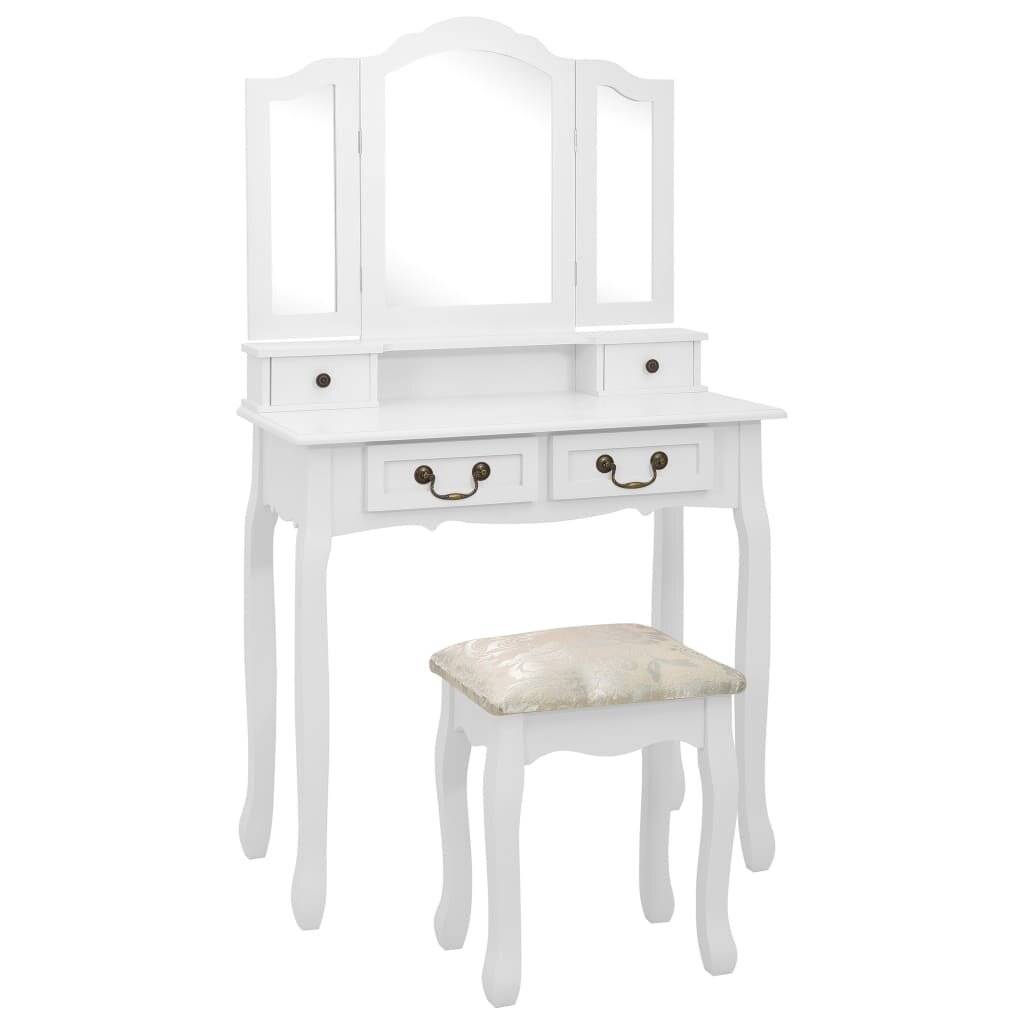 Schminktisch-Set mit Hocker Weiß 80x69x141cm Paulowniaholz-0