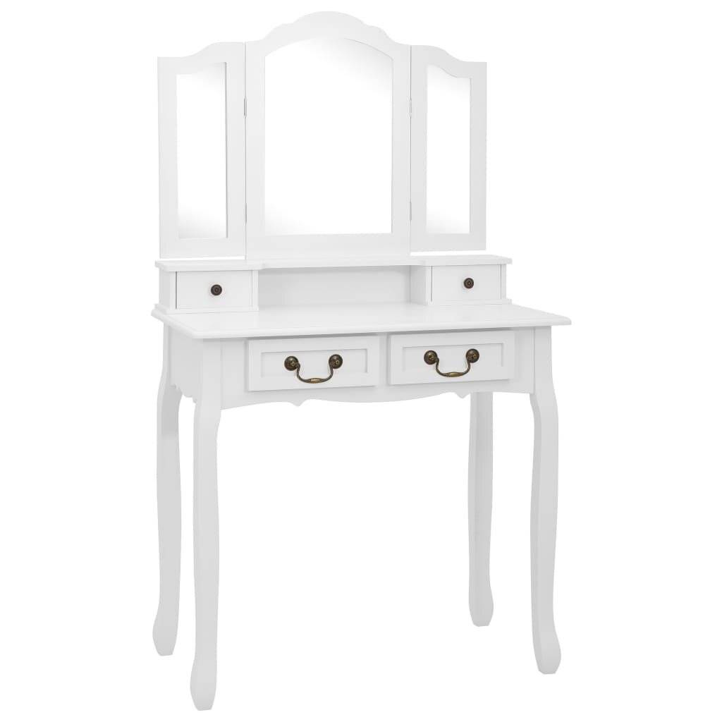 Schminktisch-Set mit Hocker Weiß 80x69x141cm Paulowniaholz-2
