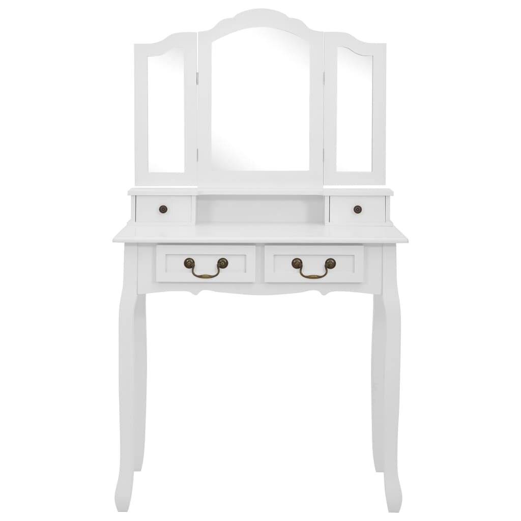 Schminktisch-Set mit Hocker Weiß 80x69x141cm Paulowniaholz-3