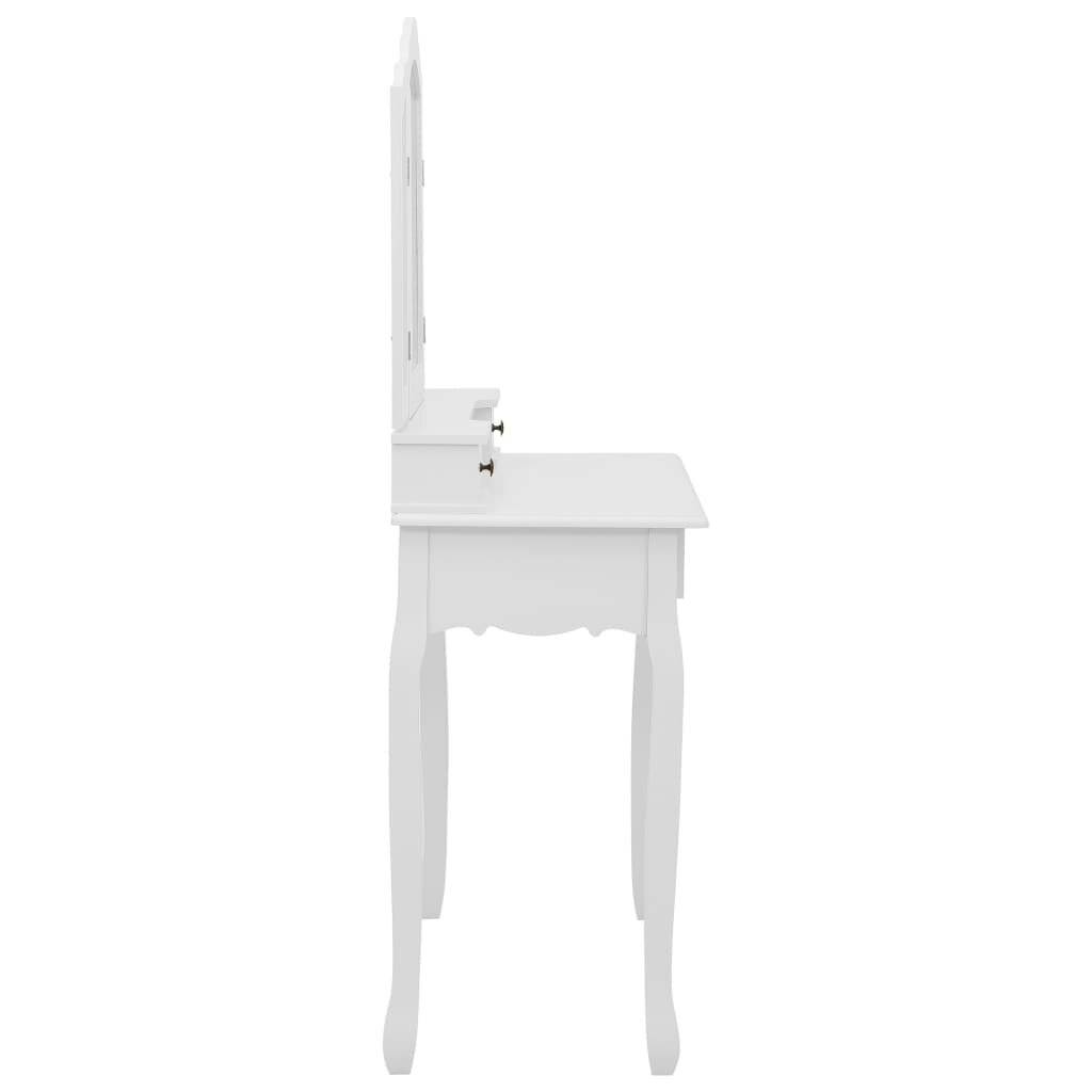 Schminktisch-Set mit Hocker Weiß 80x69x141cm Paulowniaholz-4
