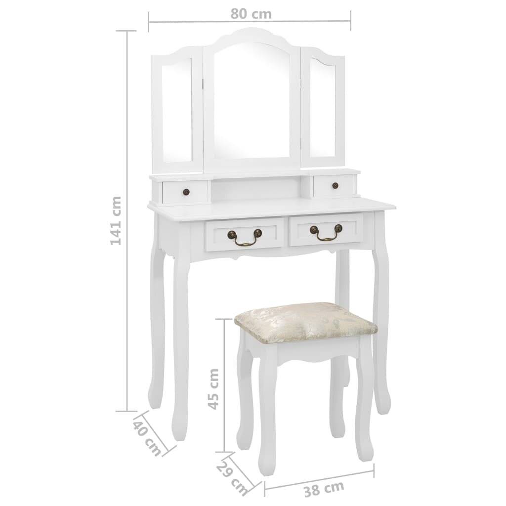 Symbolbild für Schminktisch-Set mit Hocker Weiß 80x69x141cm Paulowniaholz