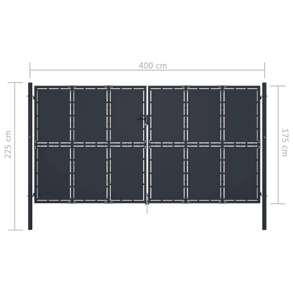 Gartentor Stahl 400 x 175 cm Anthrazit-4