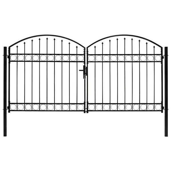 Zauntor Doppelflügel Gewölbte Spitze Stahl 300 x 150 cm Schwarz
