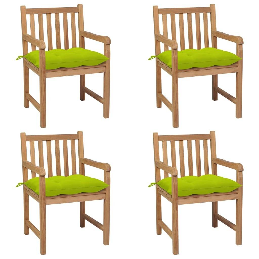 Gartenstühle 4 Stk. mit Hellgrünen Kissen Massivholz Teak-0