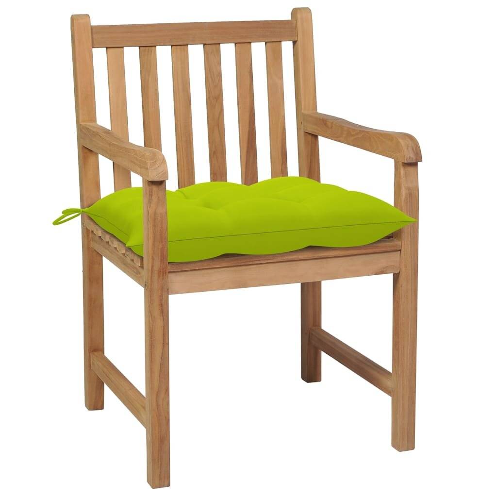 Gartenstühle 4 Stk. mit Hellgrünen Kissen Massivholz Teak-4