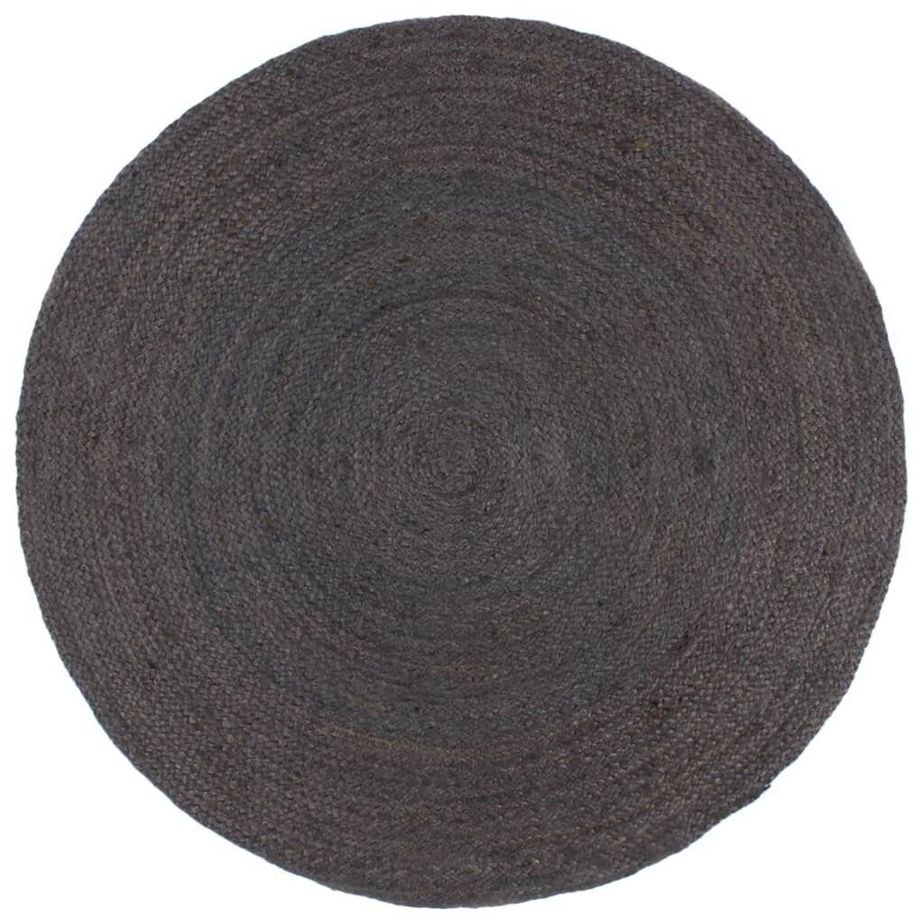 Teppich Handgefertigt Jute Rund 180 cm Dunkelgrau-0