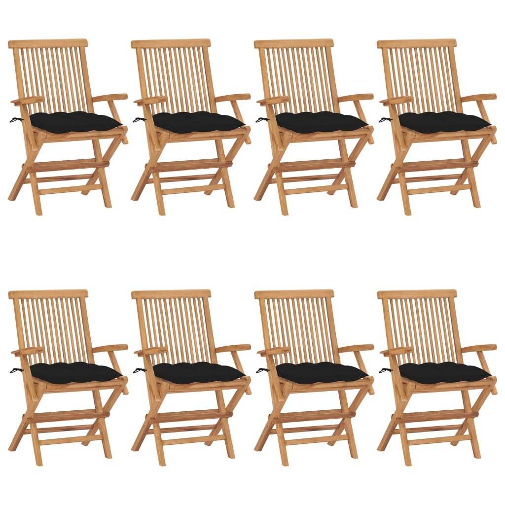 Gartenstühle mit Schwarzen Kissen 8 Stk. Massivholz Teak-0