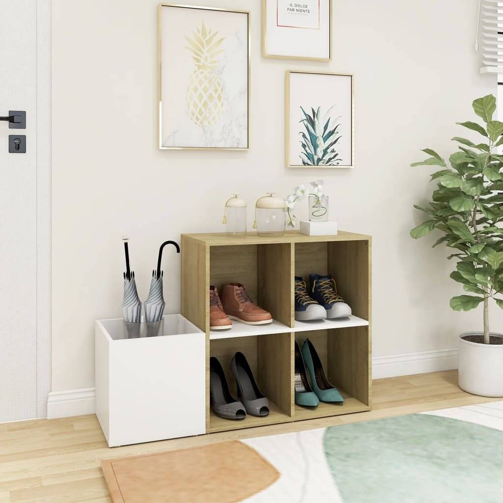 Flur-Schuhschrank Weiß Sonoma Eiche 105x35,5x70cm Holzwerkstoff-2