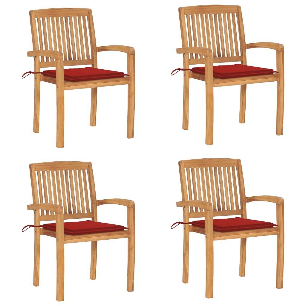 Stapelbare Gartenstühle mit Kissen 4 Stk. Massivholz Teak-0